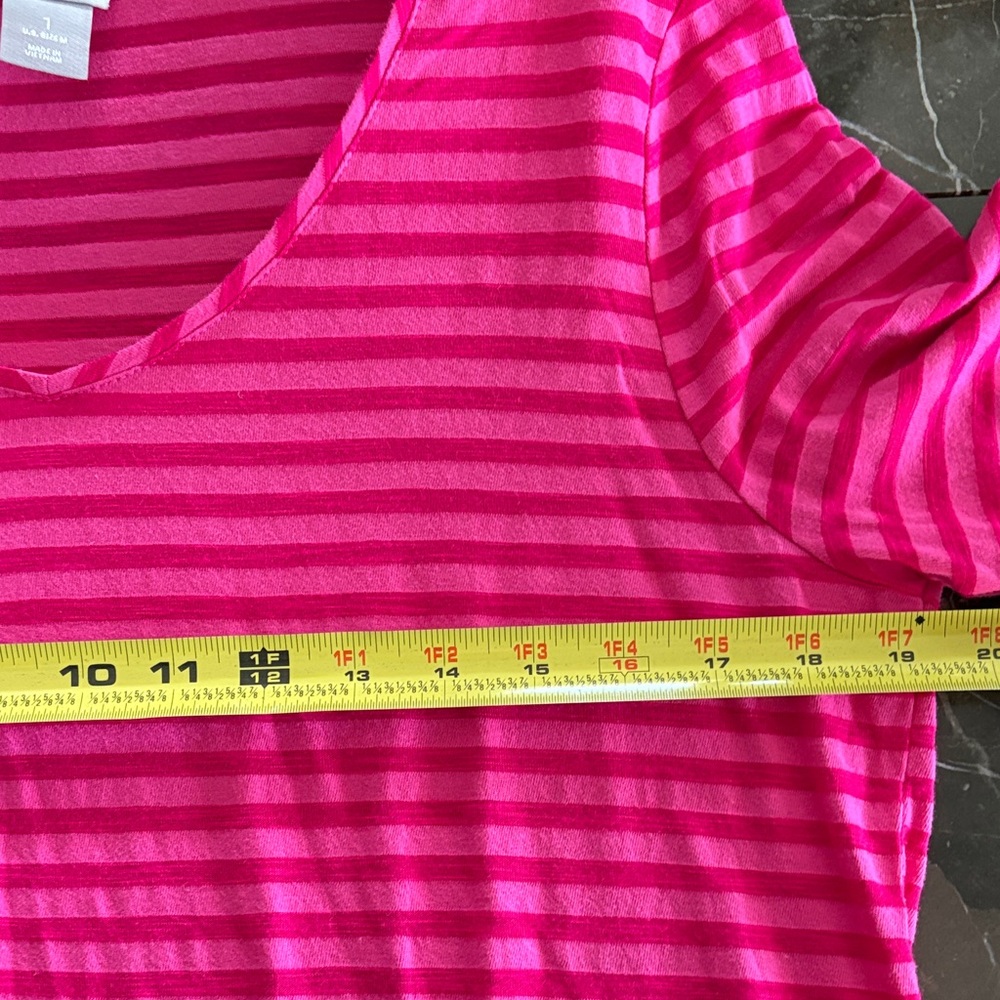 Chico’s Pink Striped V-Neck Short Sleeve Tee - Picture 8 of 8